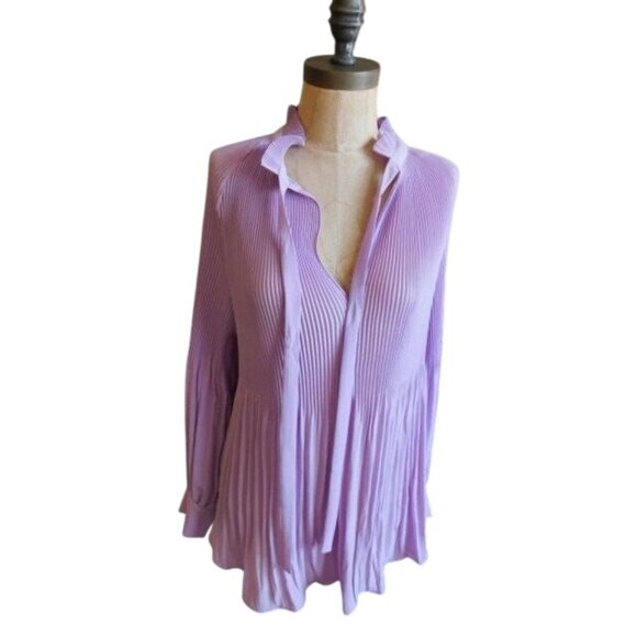Chico's Tops - Chico's Size L Large (2) Pleated High Collar Vneck Blouse Top